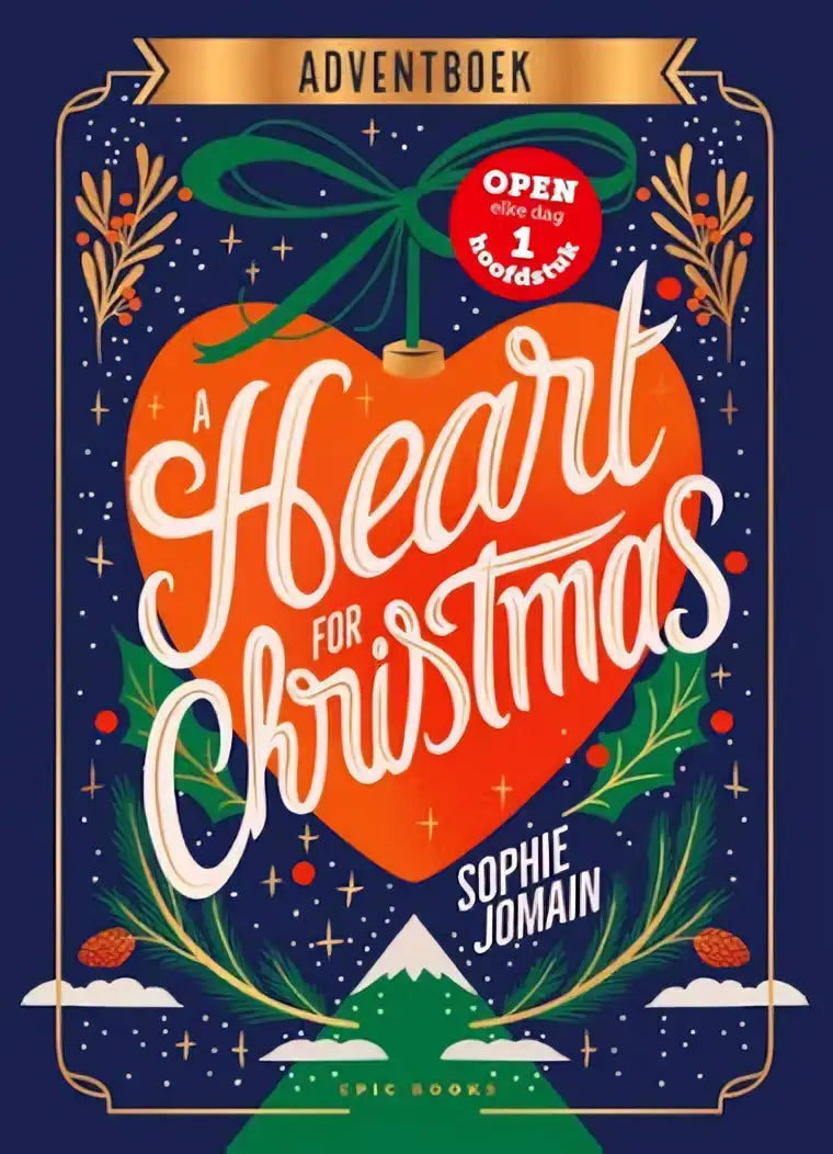 Een adventboek met een oranje hartvormige kaft a heart for christmas en feestelijke kerstversieringen voor christmas