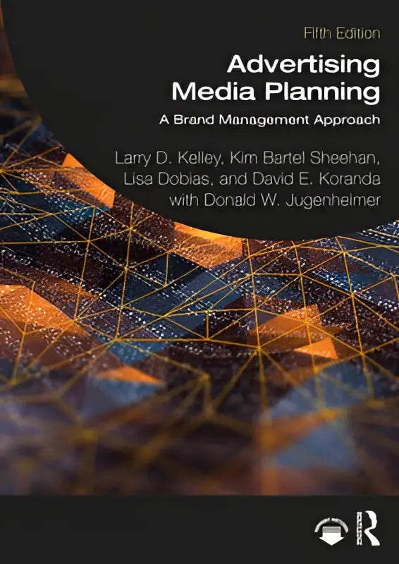 Fifth edition textbook advertising media planning with glowing orange and blue geometric design for brand management approach
