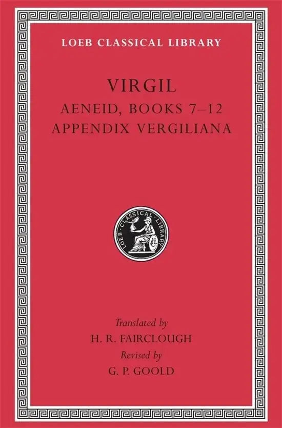 Rood leren boek aeneis boeken 7 tot 12 appendix vergiliana met zwart loeb classical library-logo