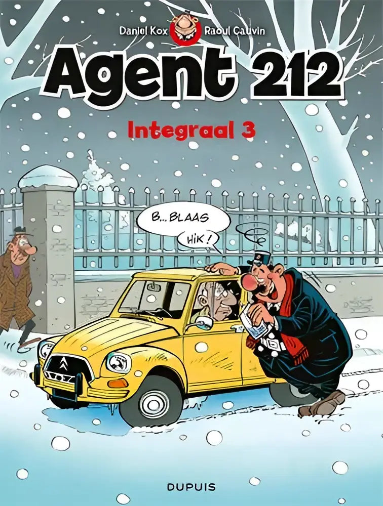 Gele citroën 2cv geparkeerd in de sneeuw bij agent 212 integraal SC 3 productfoto