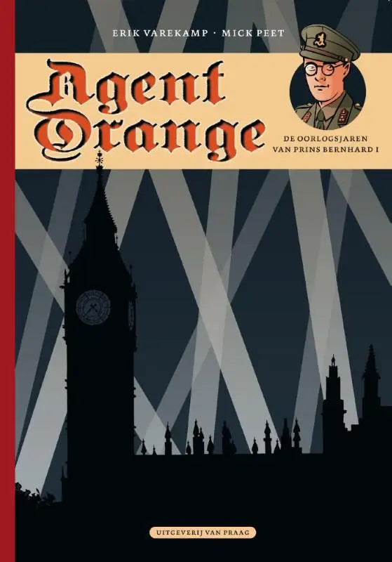 Cover van agent orange comic boek door erik varekamp en mick peet met gestileerde silhouetten en geometrische lichtstralen