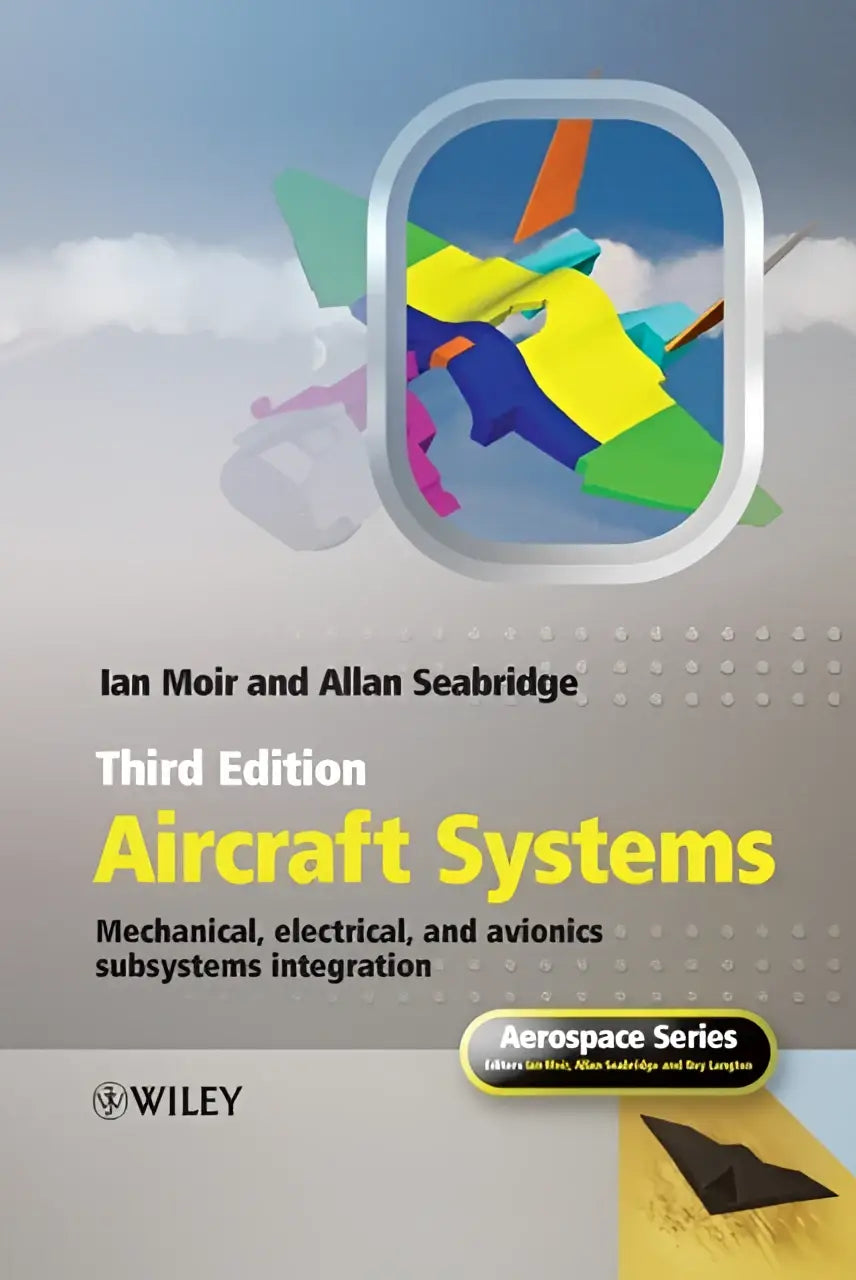 Derde editie aircraft systems leerboek met kleurrijke vliegtuigillustratie over systemen en avionics binnen ovale raamlijst