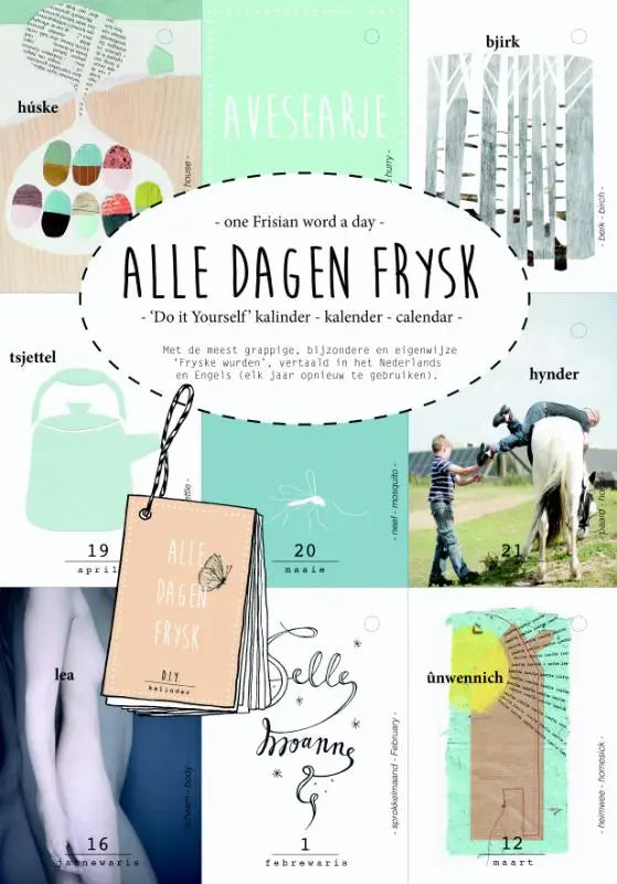 A peach-colored handmade yourself kalinder tag with butterfly illustration and teksten alle dagen frisk for dagen frysk