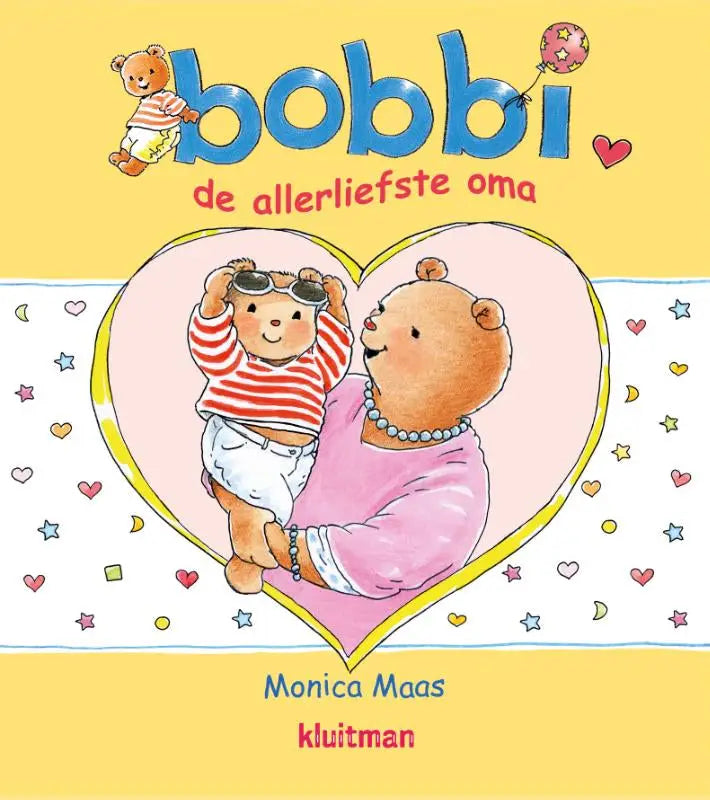 De cover van het binnen peuterboek allerliefste oma van monica maas toont een hartvormige illustratie met twee beren
