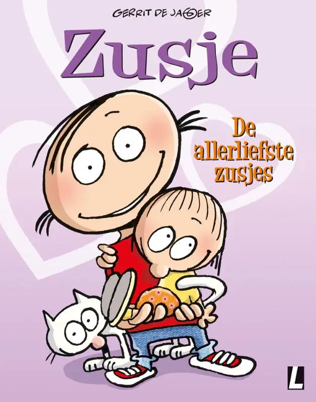 Paarse en oranje comic boek cover met cartoon personages voor het algemeen publiek allerliefste zusjes