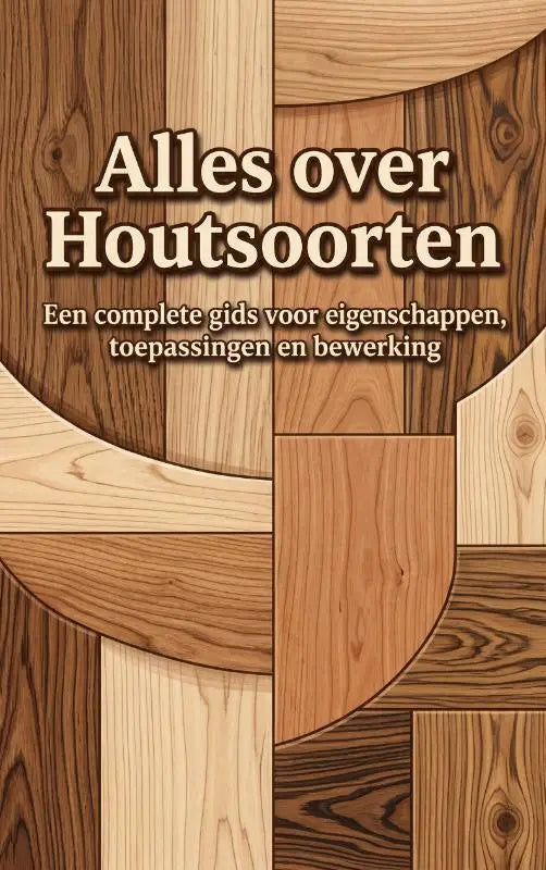 De cover van het nederlandse boek alles over houtsoorten met een collage van natuurlijke houtnerfpatronen complete gids