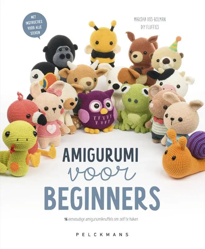 Een collectie kleurrijke, gehaakte eenvoudige amigurimiknuffels voor beginners in diverse ontwerpen en tinten
