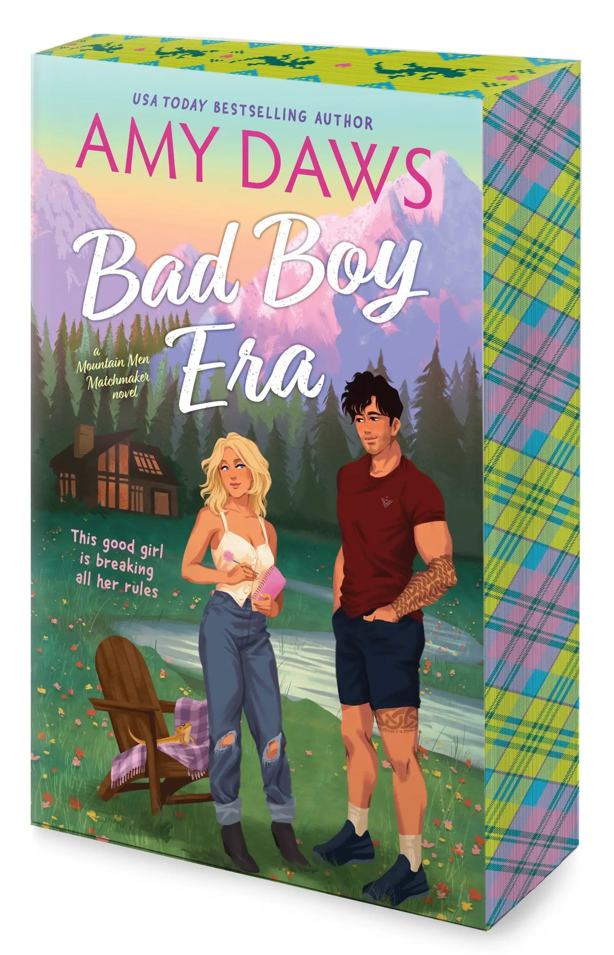 Het boek bad boy era van amy daws toont een kleurrijke illustratie in de mountain men matchmaker serie met roe monroe