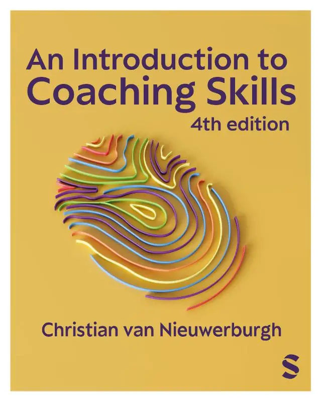De voorkant van an introduction to coaching skills 4th edition door christian van nieuwerburgh met felgekleurde vingerafdruk en mosterdgele achtergrond