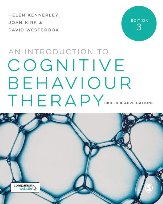 The book cover of an introduction to cognitive behaviour therapy skills and applications features a white design with teal text and images