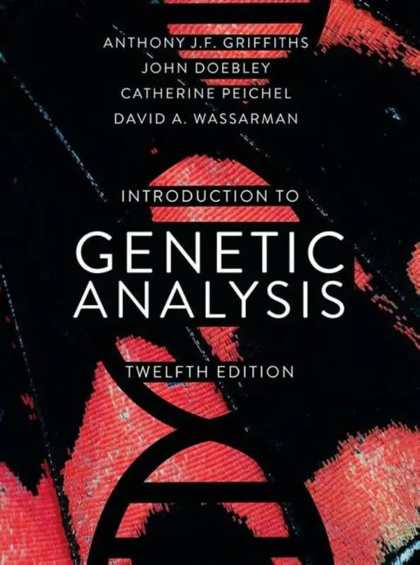 Cover of introduction to genetic analysis twelfth edition featuring black and red dna double helix graphic