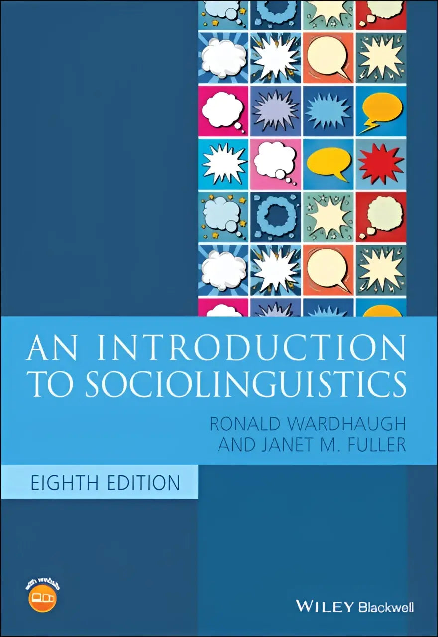 The book cover for an introduction to sociolinguistics features colorful speech bubbles on a dark blue background representing language gender and sexuality