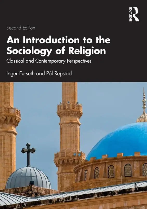 De boekcover van an introduction to the sociology of religion toont een ornate moskee met gouden minaretten tegen een blauwe lucht