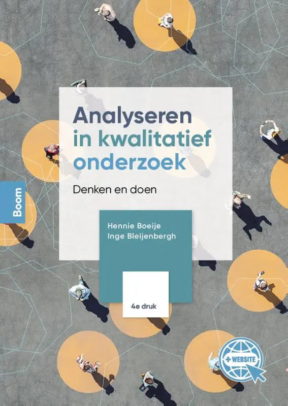 De boekcover van analyseren in kwalitatief onderzoek van hennie boeije en inge bleijenbergh vierde editie uitgegeven door boom
