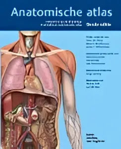 Anatomische atlas met gedetailleerde menselijke anatomieillustraties in rood, roze en beige tonen voor geneeskunde algemeen door bsl media