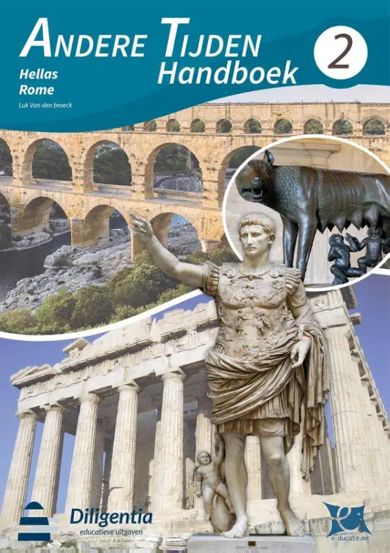 De cover van het andere tijden handboek 2 toont een stenen standbeeld van een oude romeinse figuur in harnas