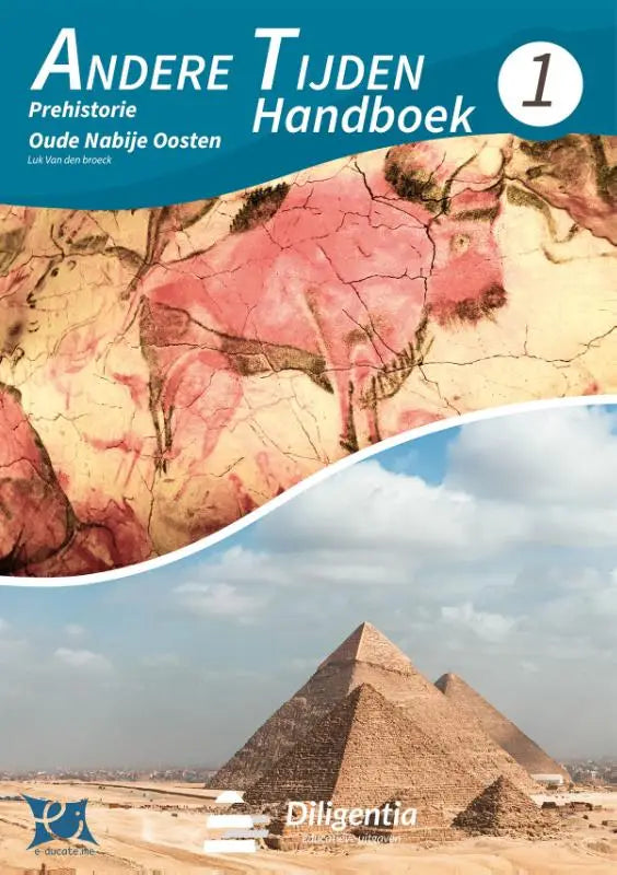 De cover van het andere tijden handboek 1 met prehistorische rotstekeningen en nubische piramides in nabije oosten thema