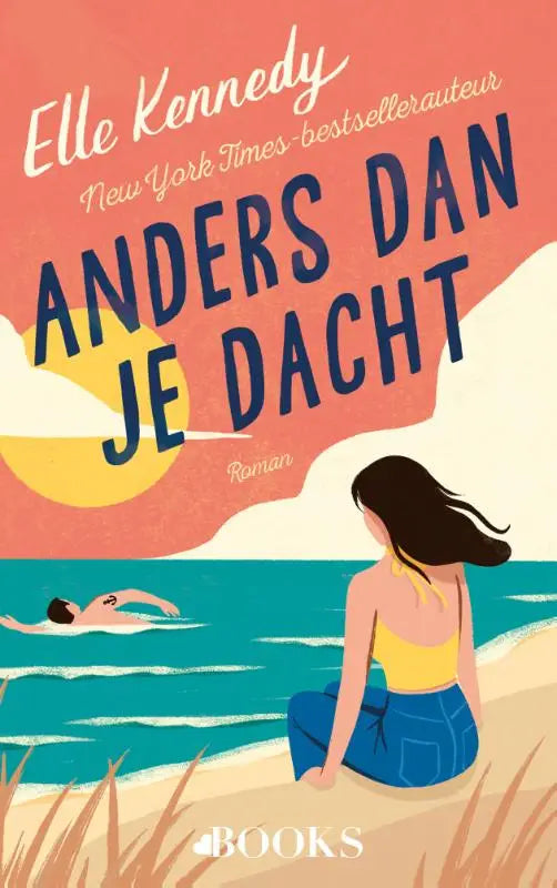 Vibrante illustratie van het boek anders dan je dacht uit de avalon bay-serie met vrouw op het strand