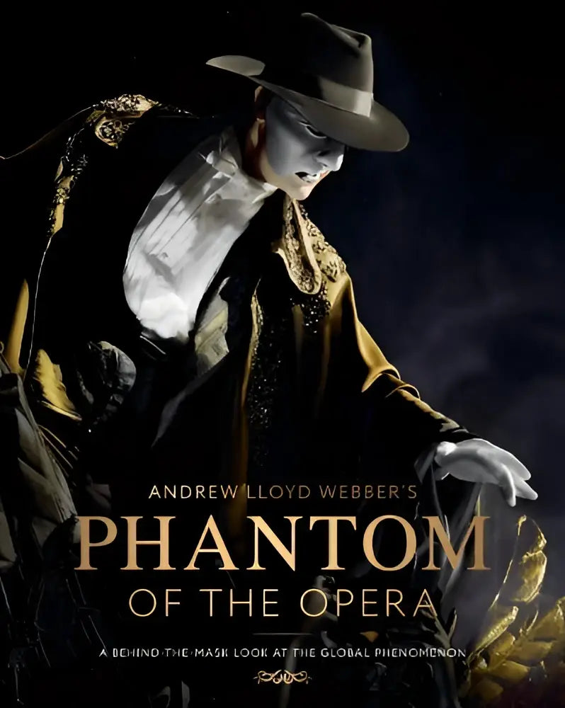 Donkere fedorahoed met licht gebogen rand en subtiele gouden borduring uit andrew lloyd webbers the opera