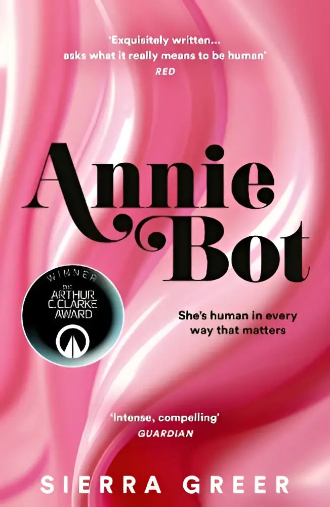 Roze gemarmerde boekomslag met de titel annie bot in zwarte letters en een cirkelvormig element met arthur c