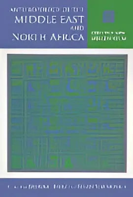Het boek antropologie van het midden-oosten en noord-afrika toont een groenblauw geometrisch omslag met witte titeltekst