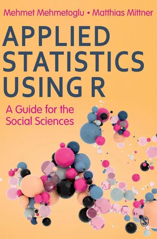 De boekcover in levendig oranje toont de titel applied statistics using r in donkerblauw voor de sociale wetenschappen