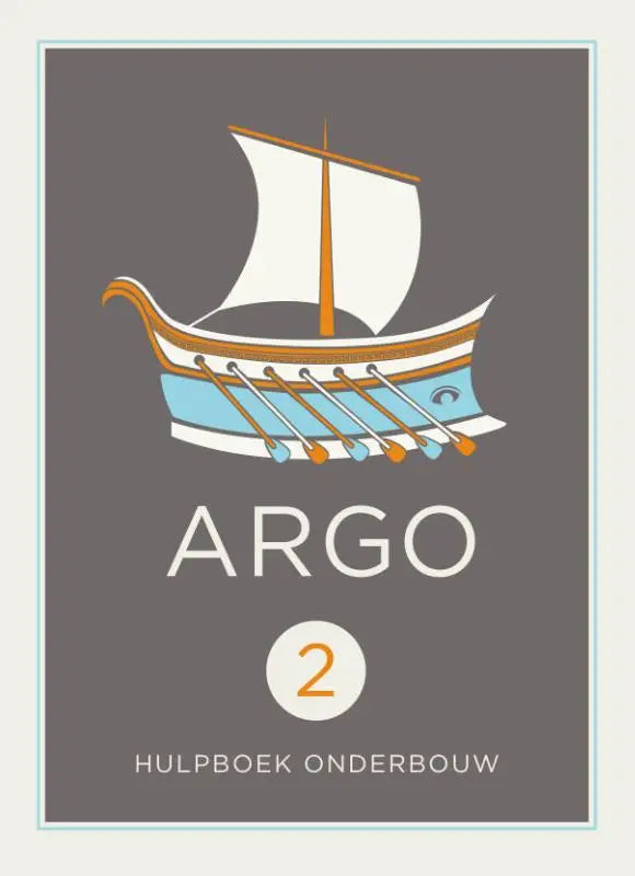 Illustratie van de voorkant van het argo grieks 2 onderhoudshandleiding met een gestileerde griekse trireme met wit zeil en lichtblauwe romp