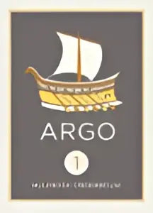 Stylized golden ship with white sails labeled argo below in the product argo grieks by adriaan kegel and agnes schaafsma