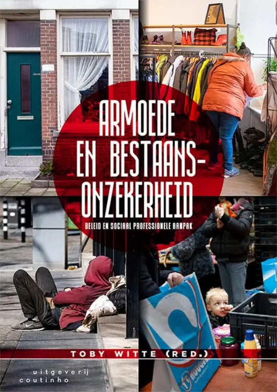 Boekcover Armoede en bestaansonzekerheid met rode cirkel en armoedescènes