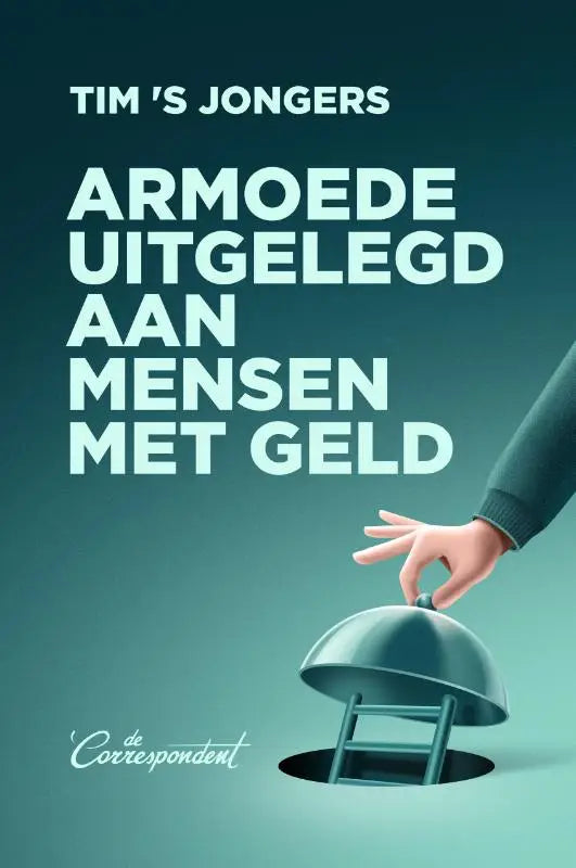 Een hand til de deksel op van een donkergroene metalen serveerdome met een ladder binnenin voor armoede uitgelegd van tim s jongers