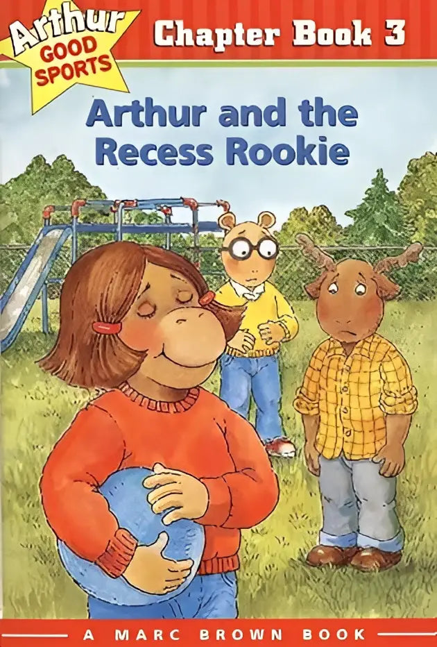 Kleurrijk kinderboek Arthur and the recess rookie met levendige illustraties van personages op een buitenspeelplaats