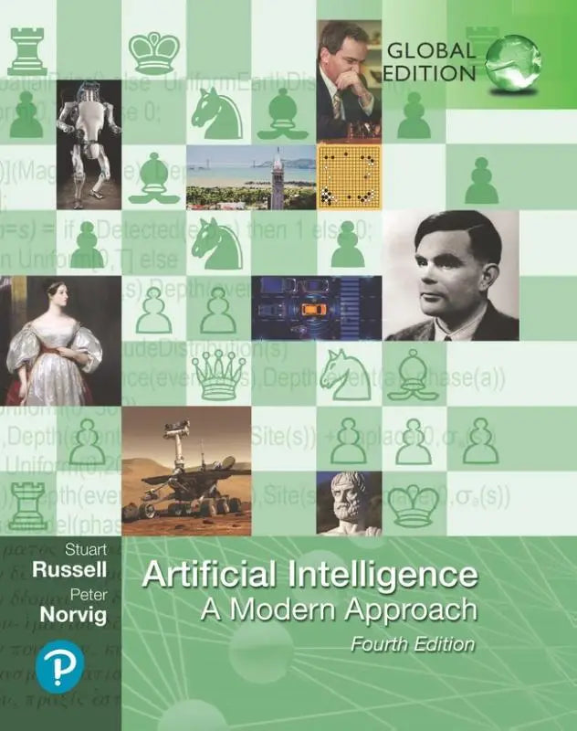 Green and white checkered cover of artificial intelligence a modern approach fourth edition textbook global edition by russell and norvig