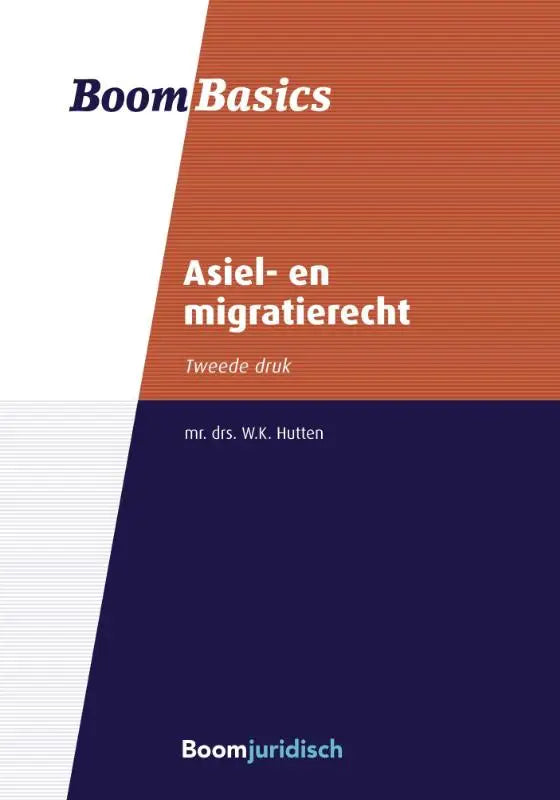 Oranje en marineblauw hardcover boek asiel- en migratierect van koninklijke boom uitgevers