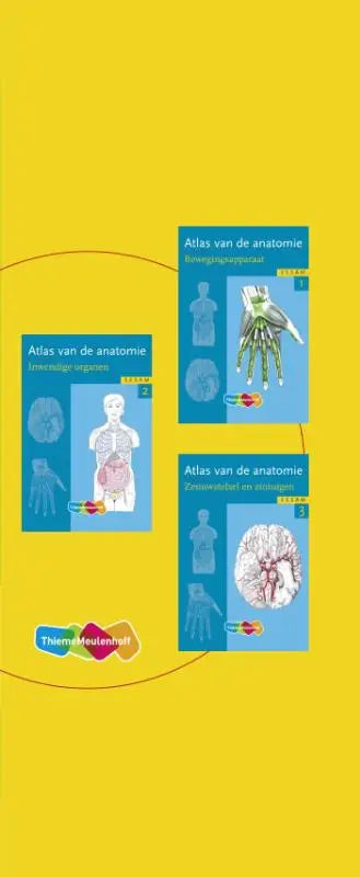 Set van drie anatomie atlassen met blauwe kaft thiememedizin met gedetailleerde illustraties van het menselijk lichaam