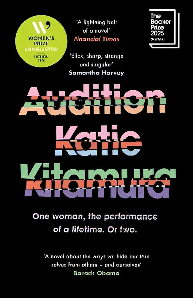 Zwarte boekcover met de titel audition in kleurverloopletters en auteur katie kitamura eronder