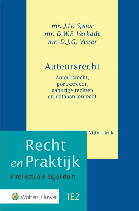 De boekcover van auteursrecht door wolters kluwer nederland toont een strak ontwerp met blauwe en gele panelen