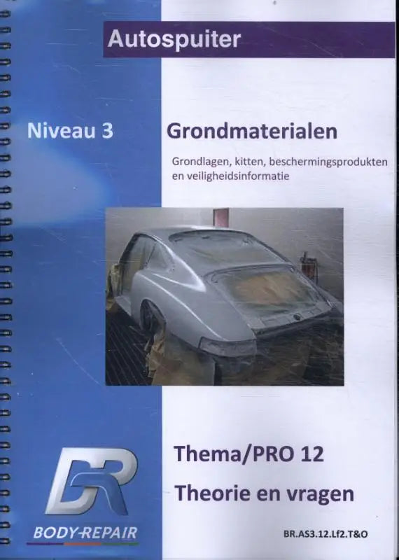 Zilverkleurige autolak op carrosserie in spuitcabine op de cover van autospuiter nederlandse handleiding