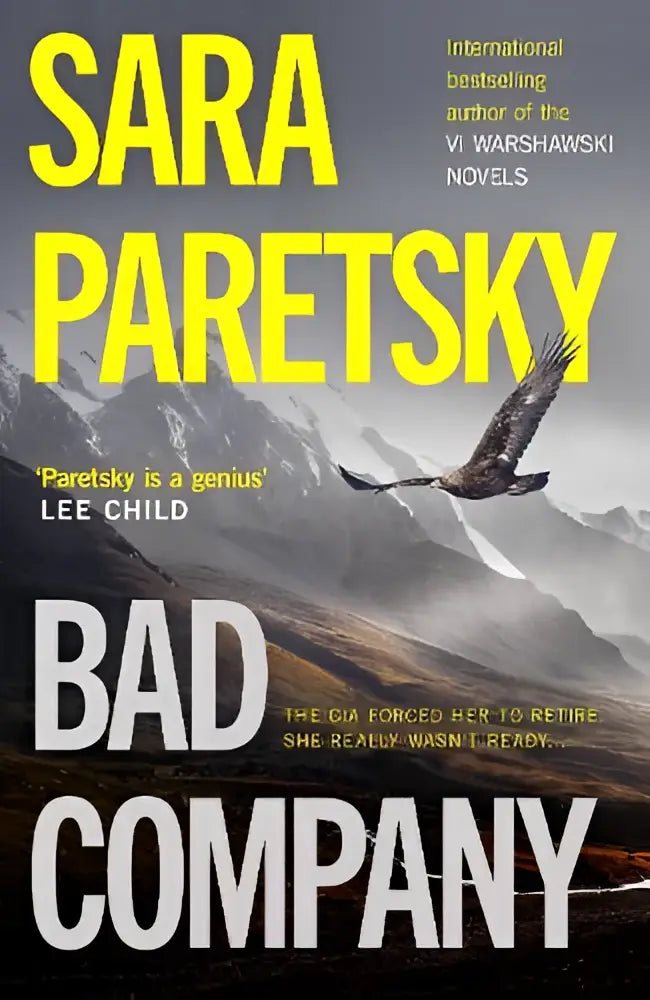 De cover van bad company toont een twisty thriller met vetgele en witte tekst op een dramatisch berglandschap met een vliegende adelaar