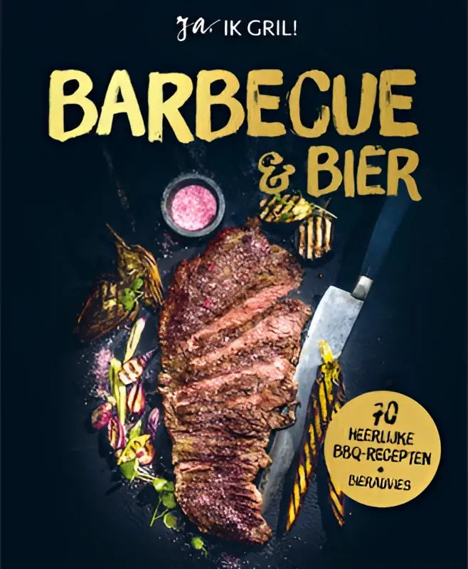 Gegrilde steak met een knapperige, sappige uitstraling en zichtbare kruiden in barbecue & bier product