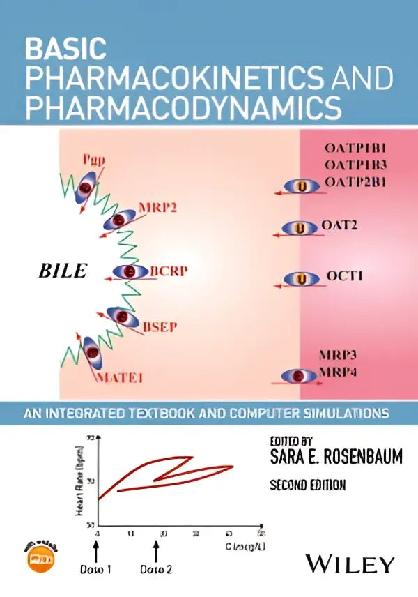 Het boek basic pharmacokinetics and pharmacodynamics toont drug transporters op een blauwe cover in een geïntegreerde studie