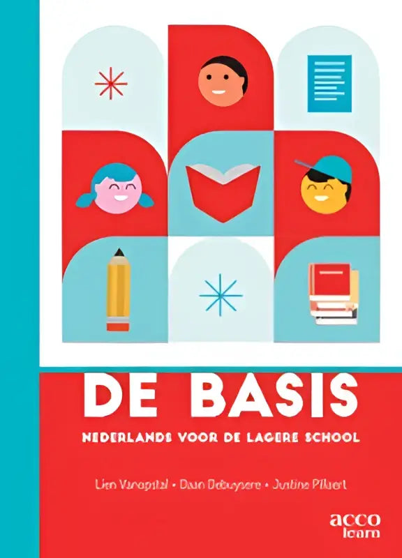 De cover van de basis nederlandse taalmethode voor de basisschool met kleurrijk raster en educatieve iconen