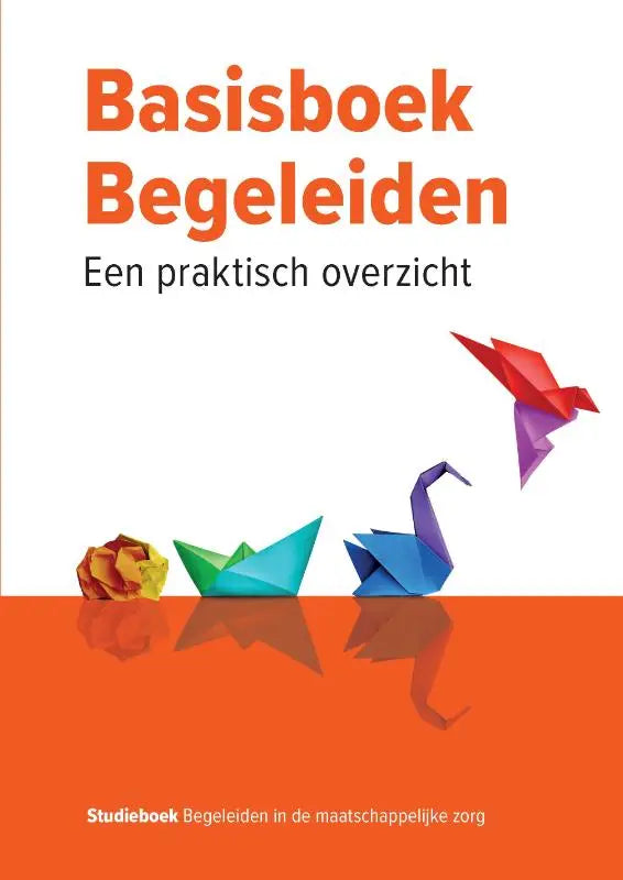 Het basisboek begeleiden toont een praktisch overzicht met kleurrijke origami figuren op een witte omslag