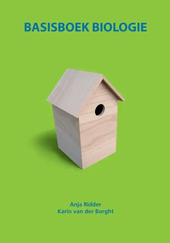 Minimalistische houten vogelhuis met natuurlijke lichte houtafwerking en ronde ingang voor basisboek biologie