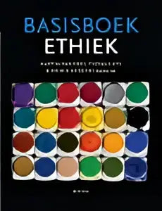 De cover van basisboek ethiek van koninklijke boom uitgevers toont kleurrijke verfpotten met zwarte tekst