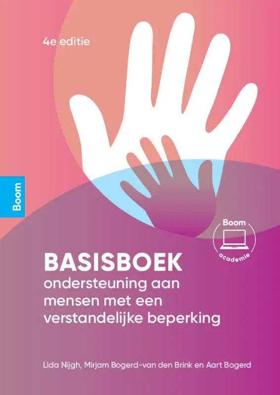 Cover van het basisboek ondersteuning aan mensen met een verstandelijke beperking met illustratie van twee handen
