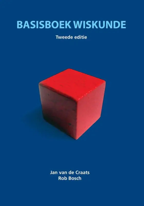 Rode kubusvormige object op blauwe achtergrond voor basisboek wiskunde in hoger onderwijs en exacte vakken
