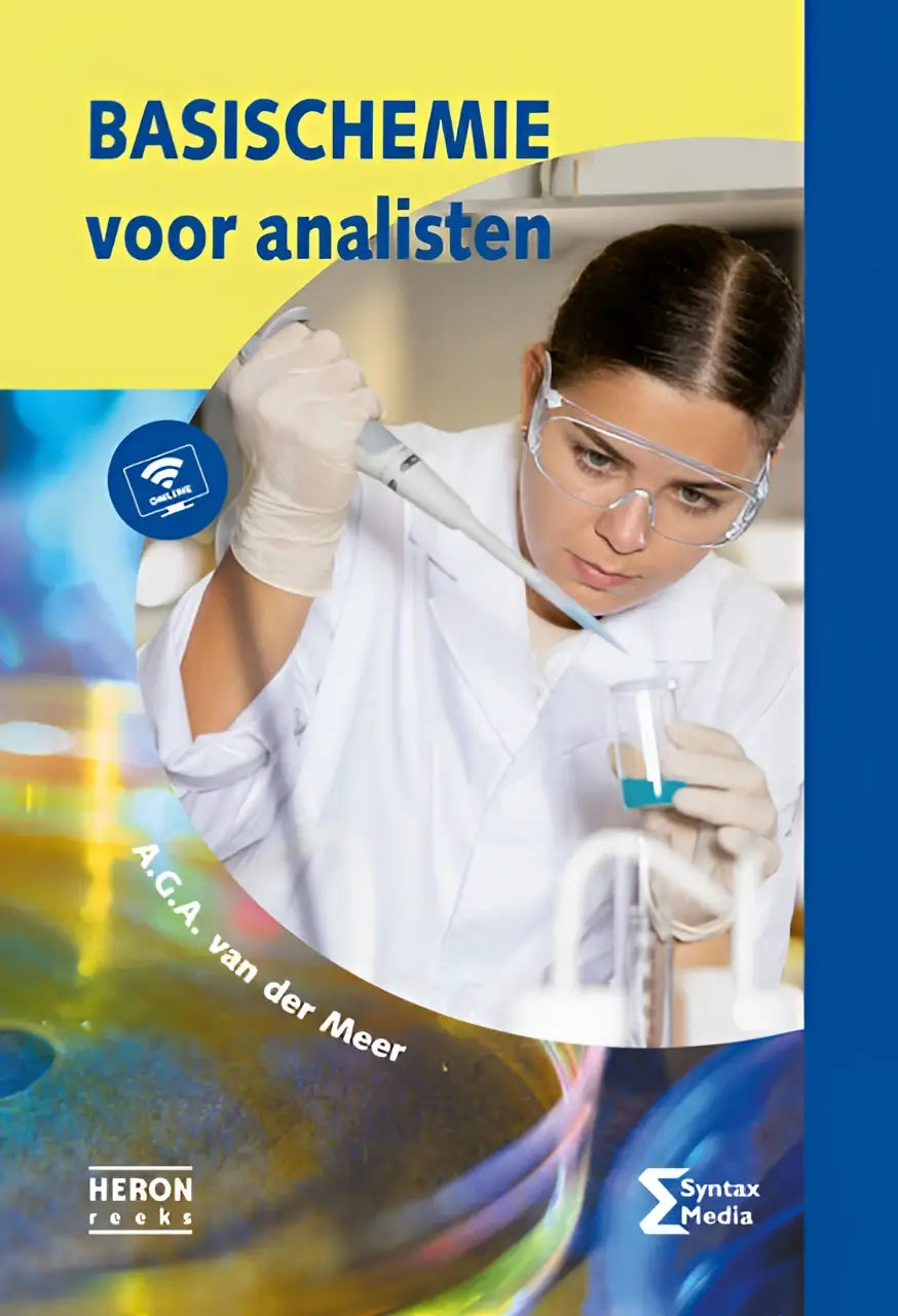 De cover van het boek basischemie voor analisten door a.g.a met een rood en wit kleurenschema