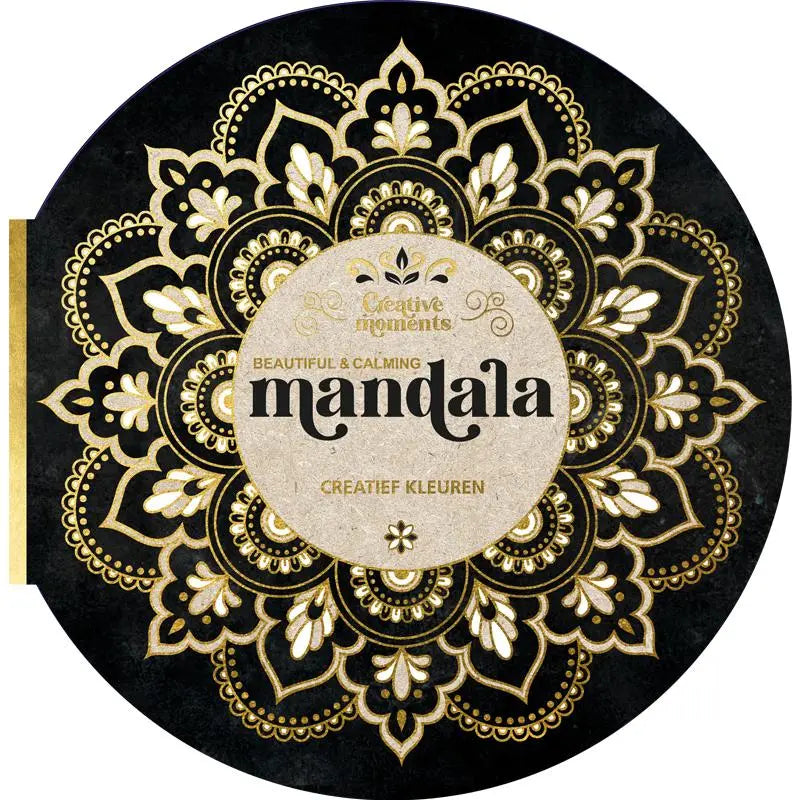 Zwart gouden mandala doos met bloemrijke patronen label creatief kleuren calming mandala voor ontspanning