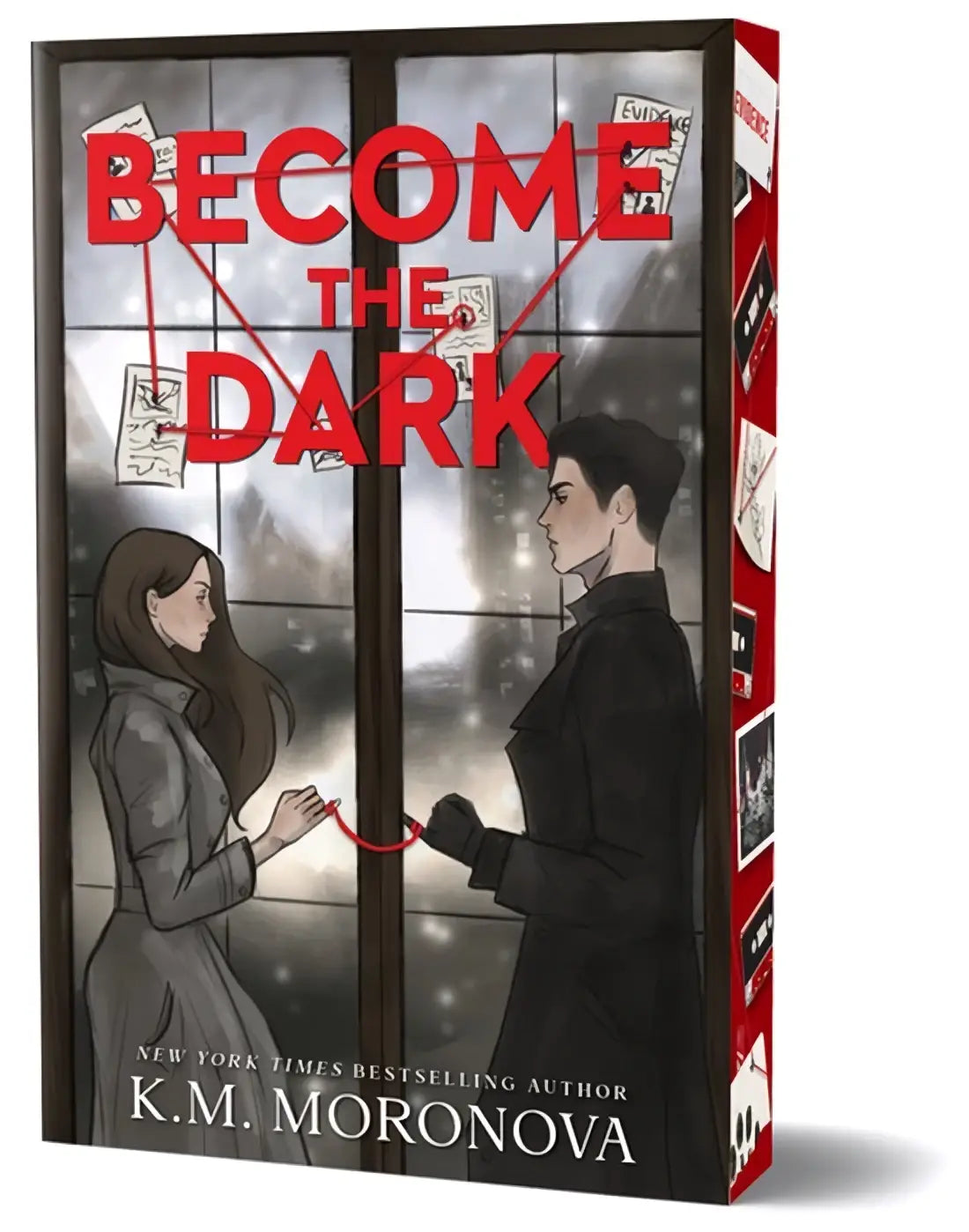 Red and black hardcover book become the dark by k.m special edition with a sleek design