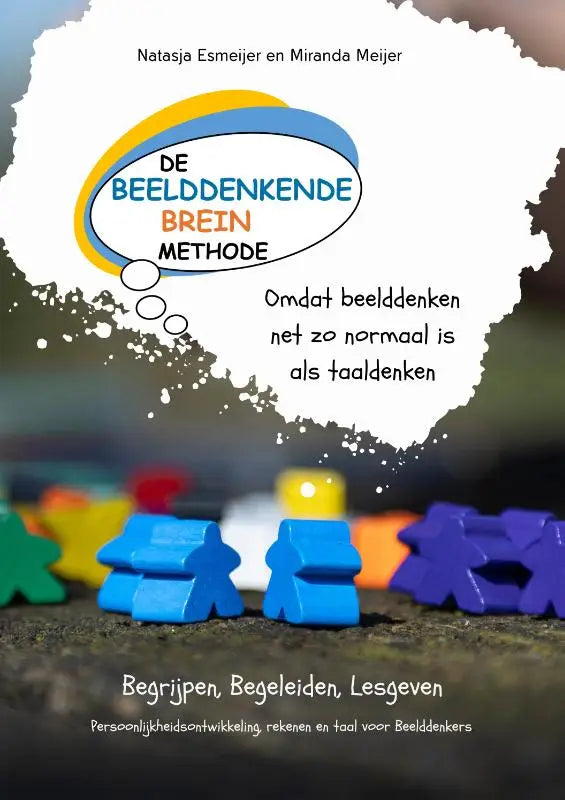De beelddenkende breinmethode boek van natasja esmeijer en miranda meijer met kleurrijke tekst en gedachtewolk design